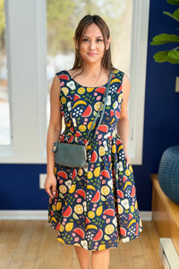 Fit & Flare Fruit Dress - Navy