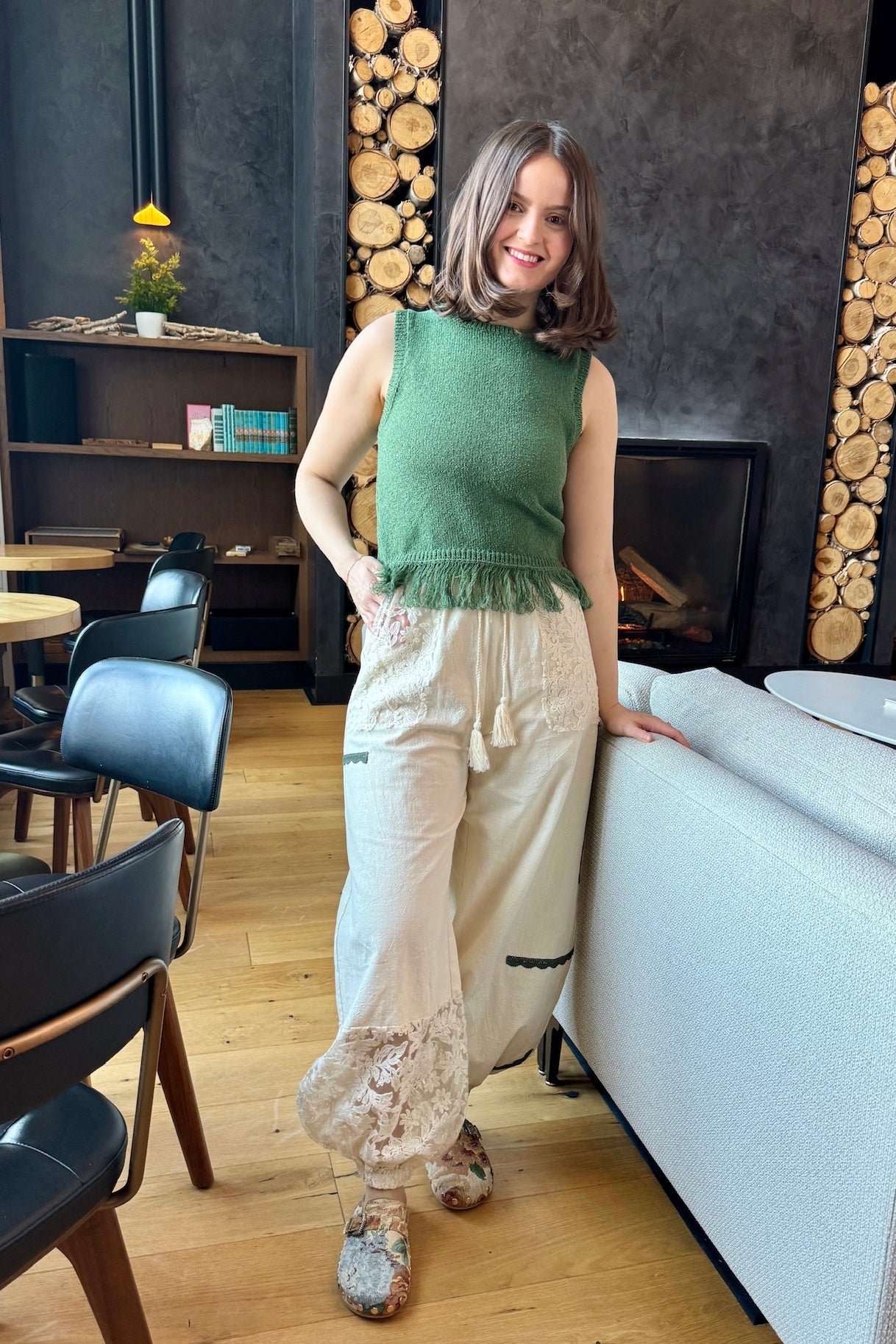 Lace Accents Patchwork Crochet Joggers