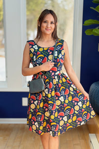 Fit & Flare Fruit Dress - Navy