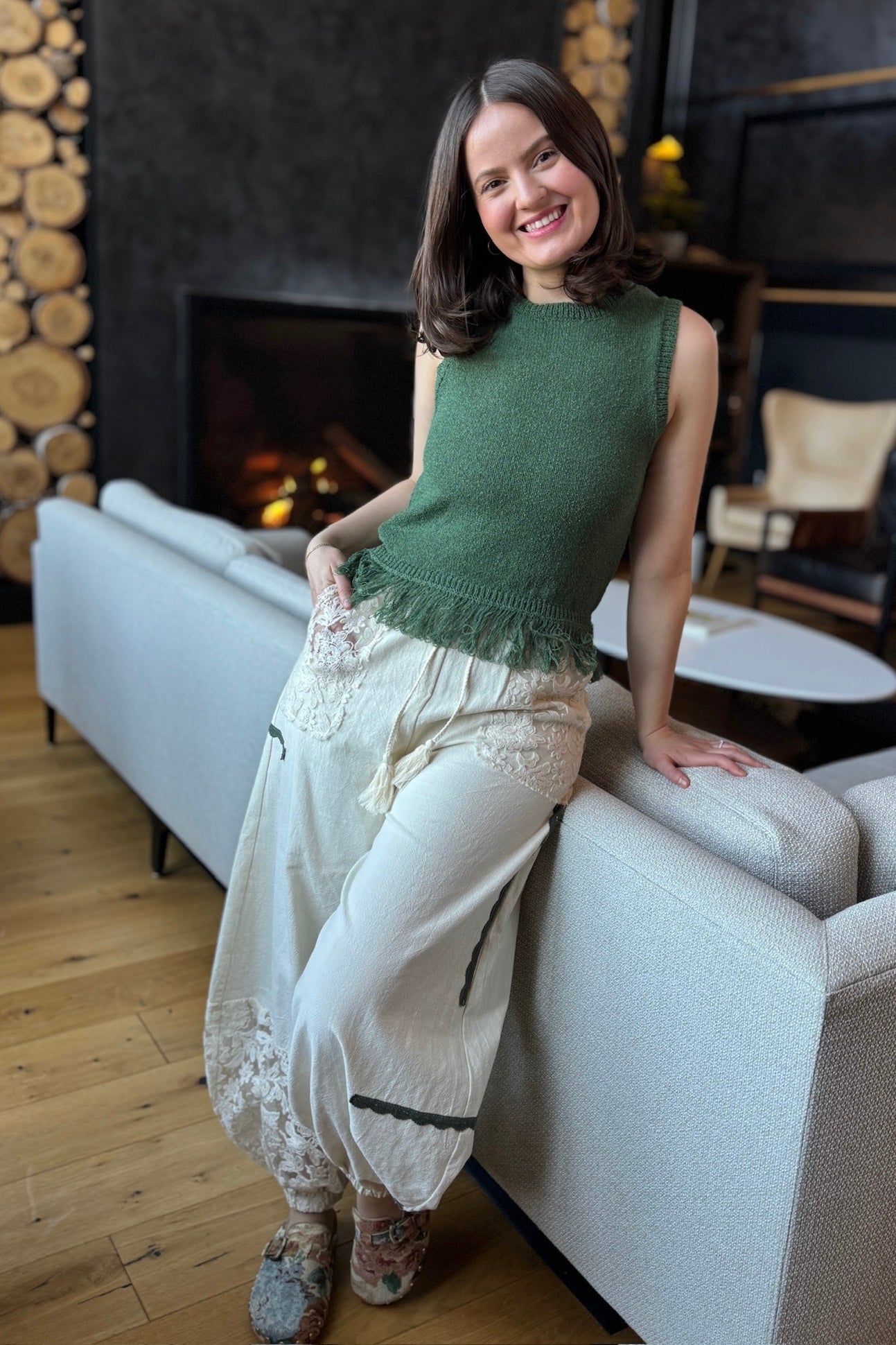 Lace Accents Patchwork Crochet Joggers