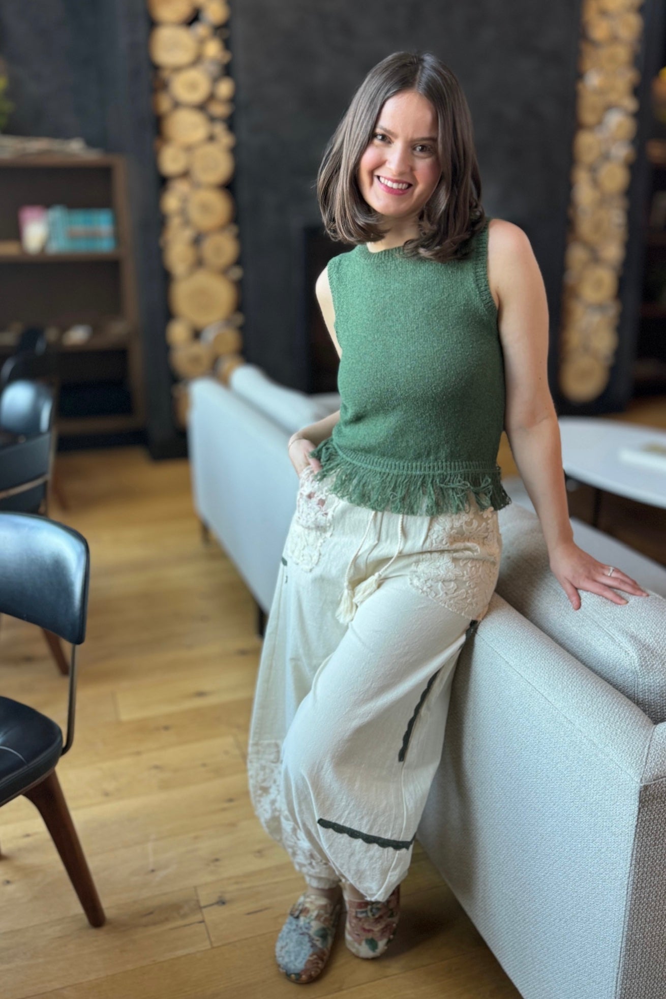 Fringe Hem Knit Top - Eucalyptus