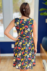 Fit & Flare Fruit Dress - Navy