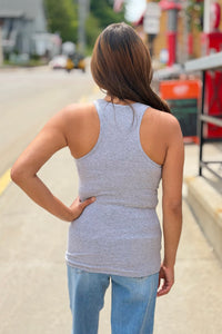 Cotton Racerback Ribbed Tank - Grey