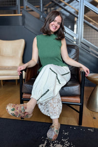 Lace Accents Patchwork Crochet Joggers