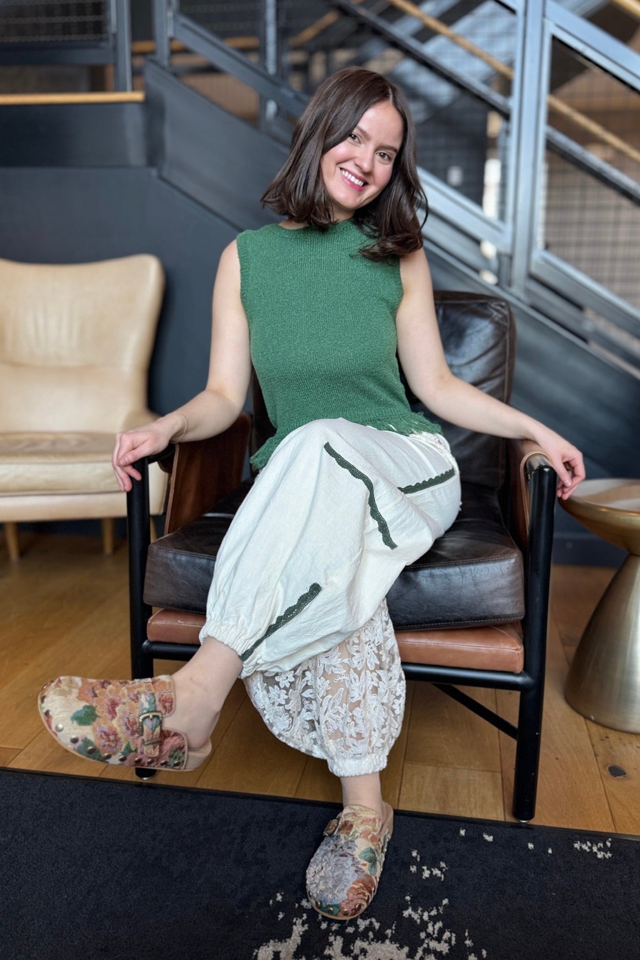 Lace Accents Patchwork Crochet Joggers