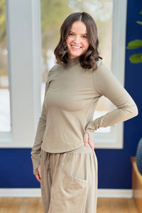 Relaxed Mock Neck Top - Warm Grey