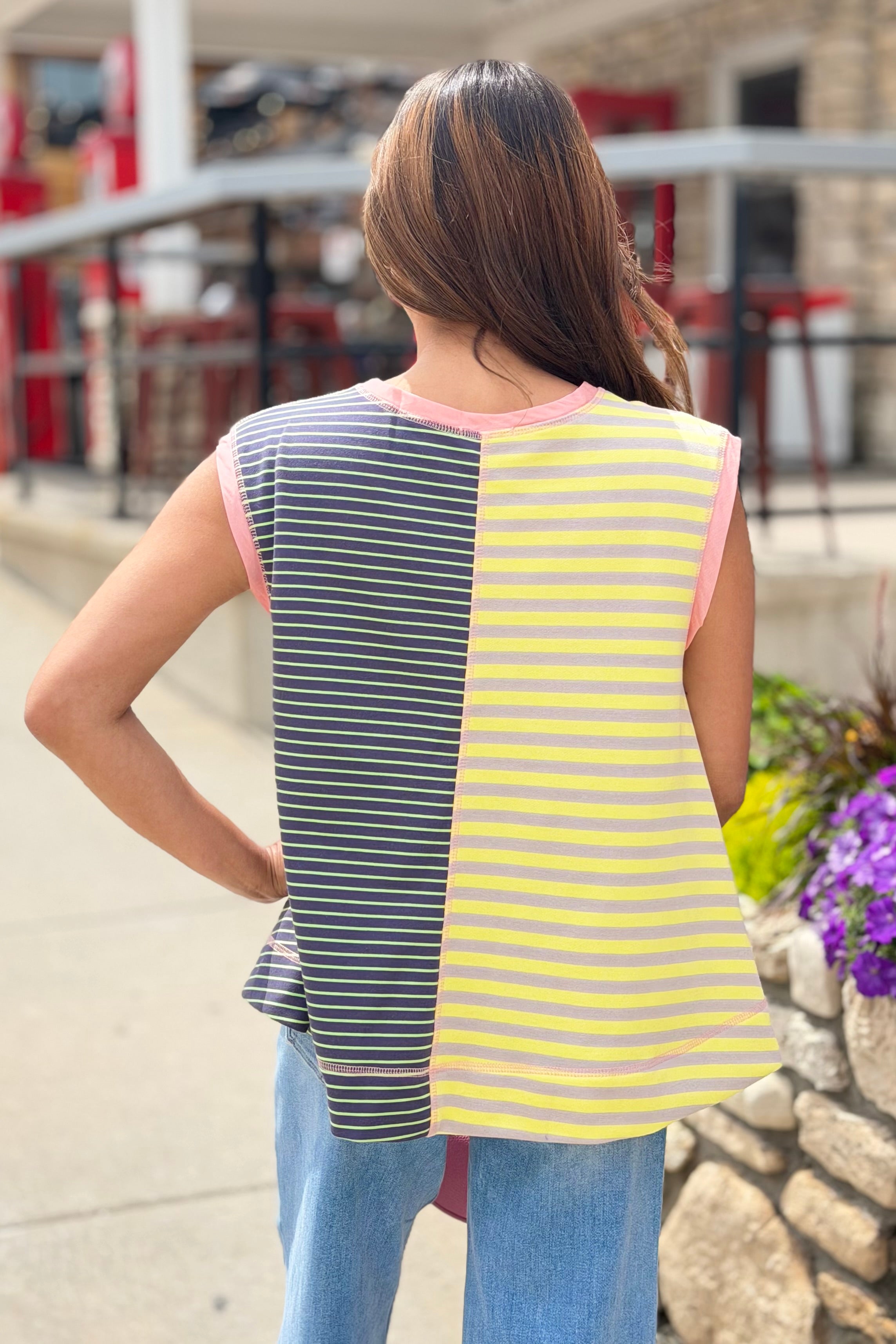 Striped Colorblock Sleeveless Top - Lemon