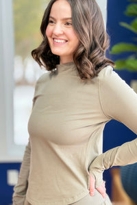 Relaxed Mock Neck Top - Warm Grey