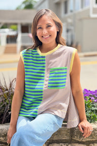 Striped Colorblock Sleeveless Top - Green