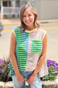 Striped Colorblock Sleeveless Top - Green