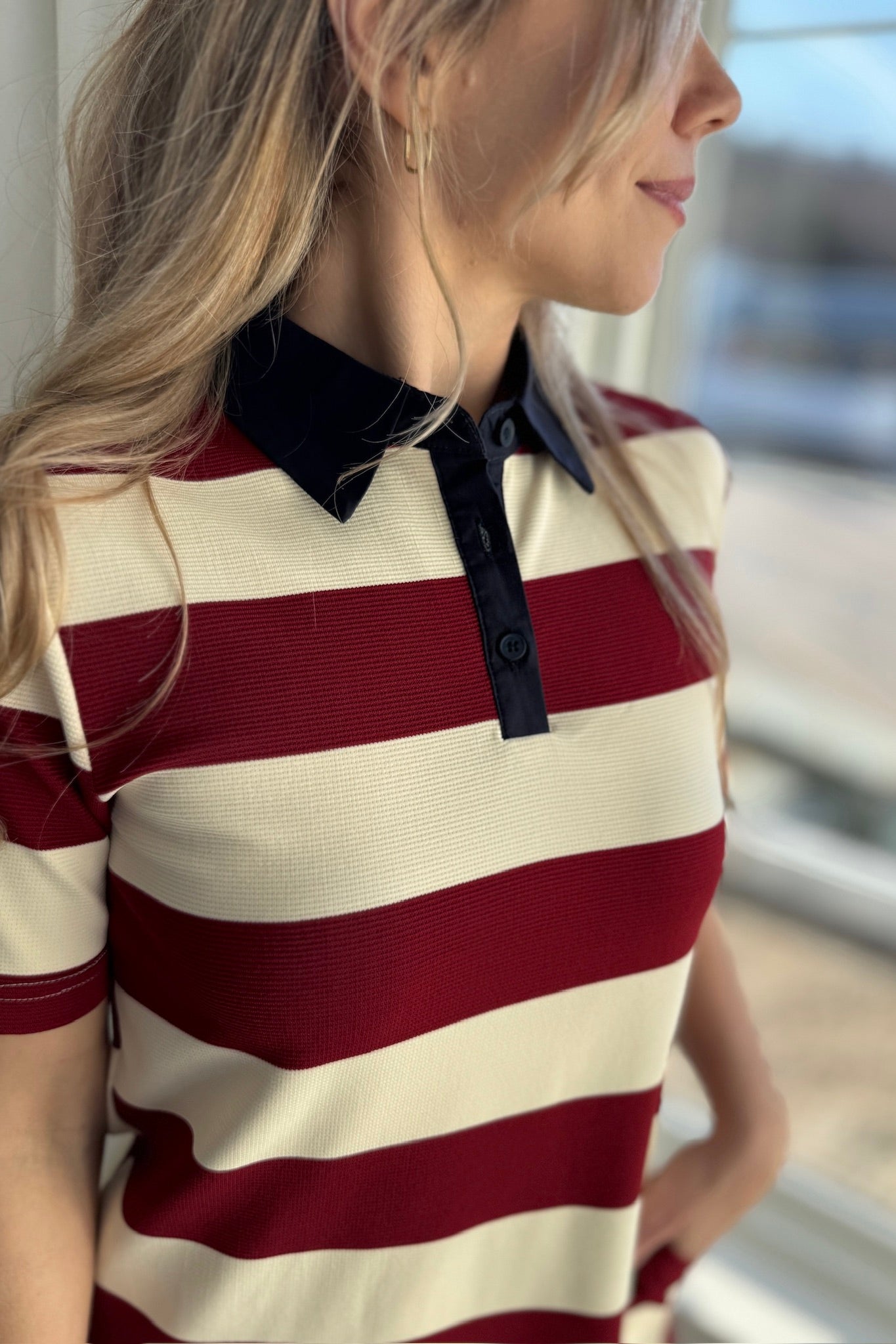 Big Stripe Collar Midi Dress - Red