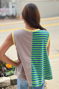Striped Colorblock Sleeveless Top - Green