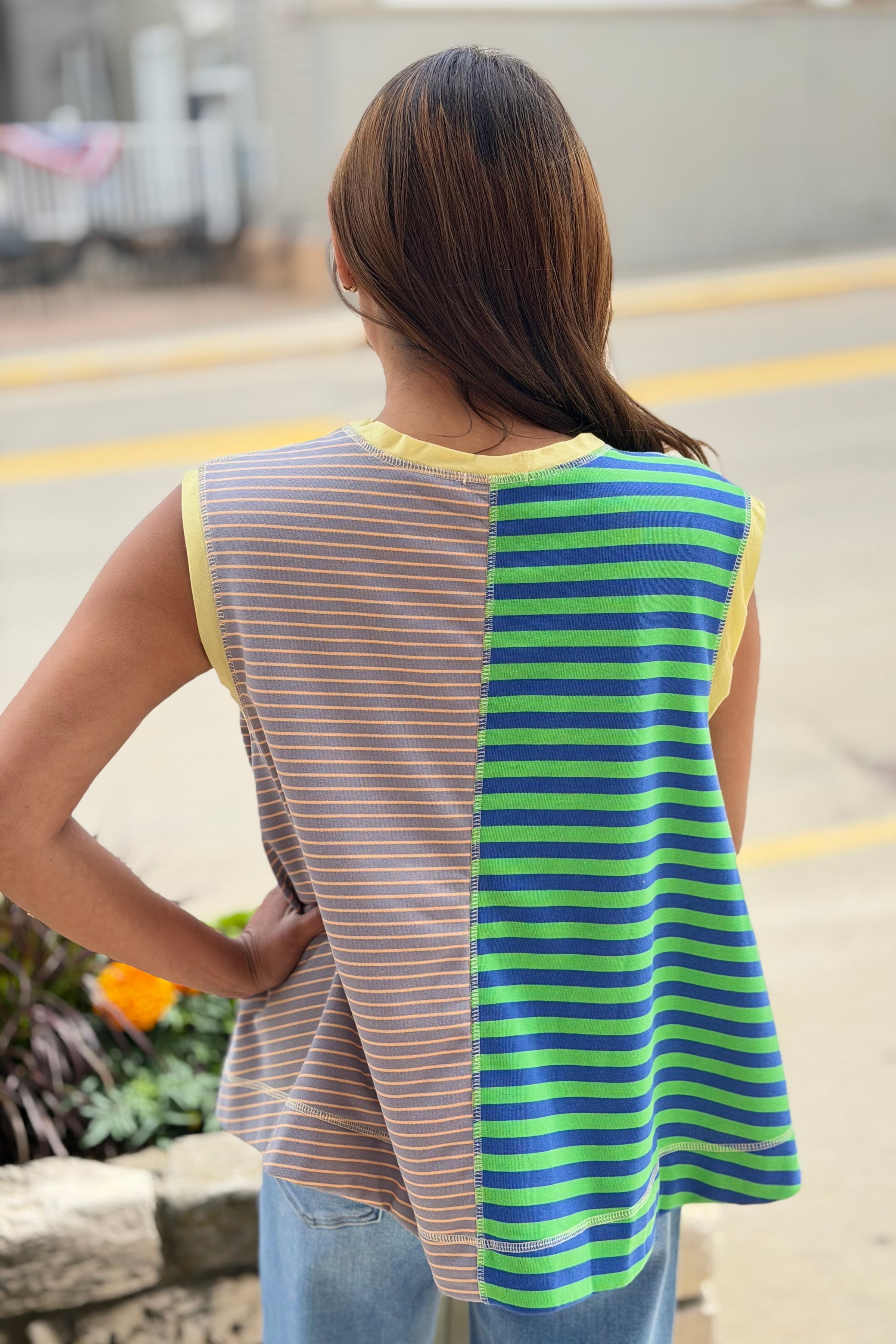 Striped Colorblock Sleeveless Top - Green