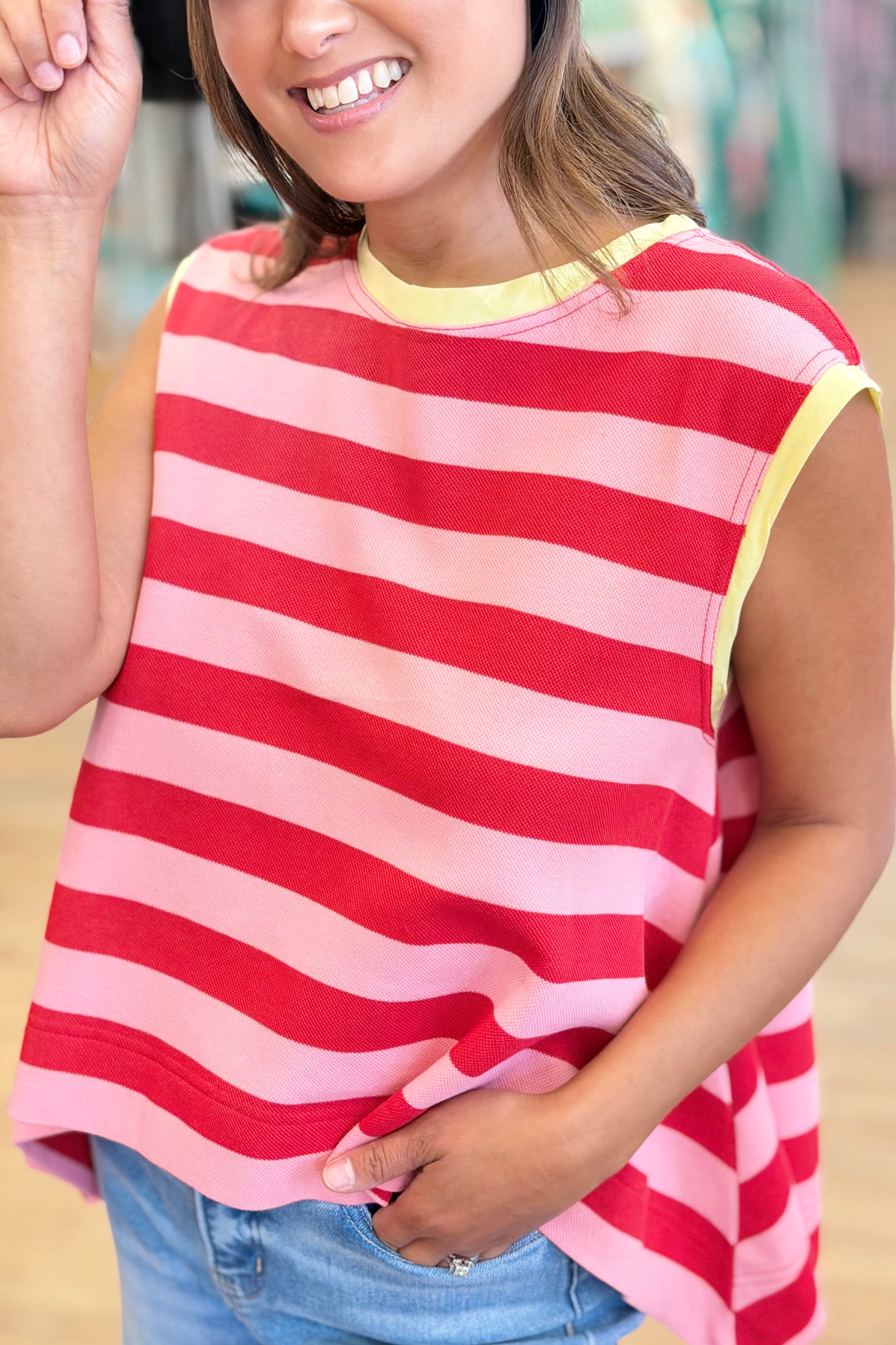 Striped Colorblock Sleeveless Top - Red