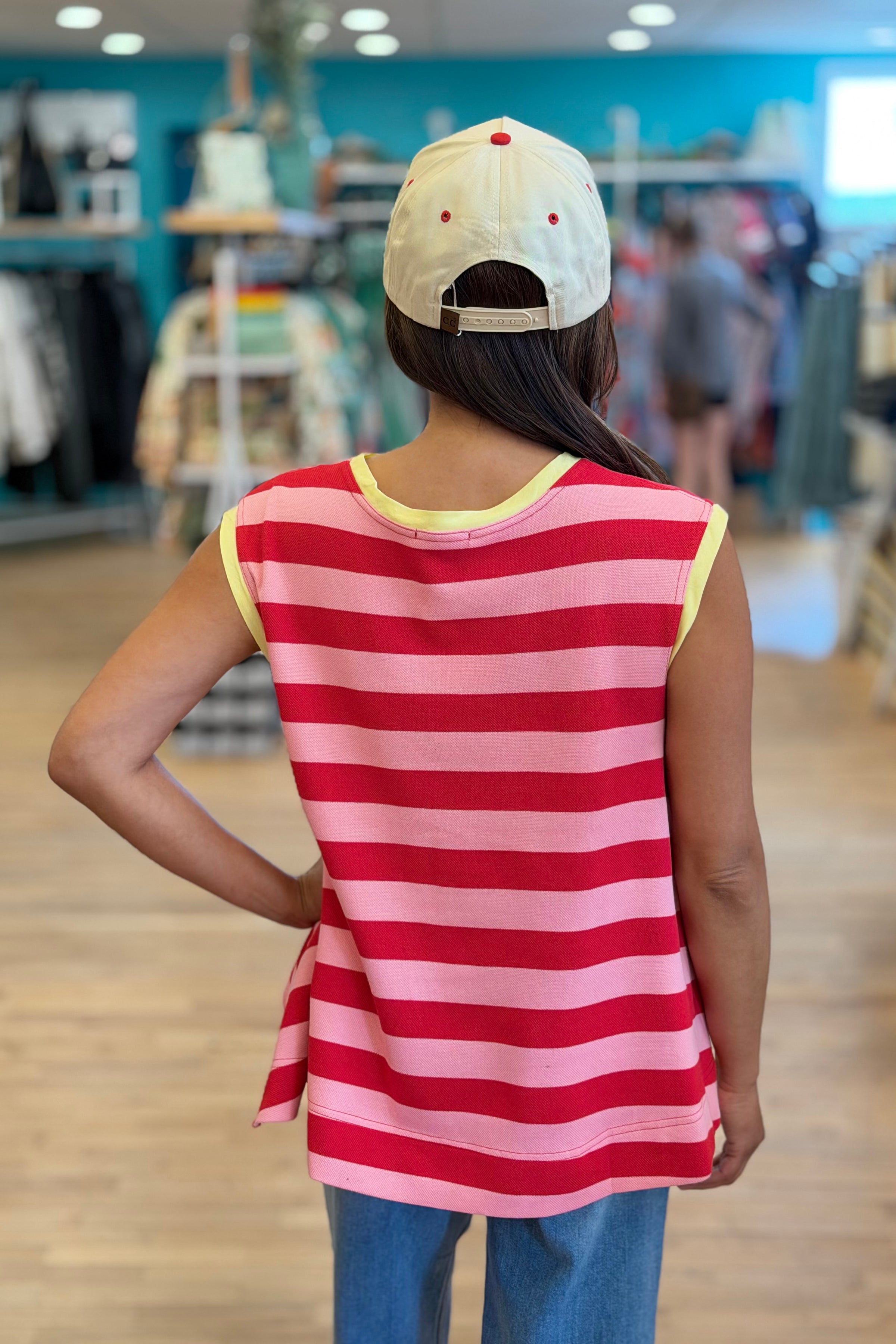Striped Colorblock Sleeveless Top - Red