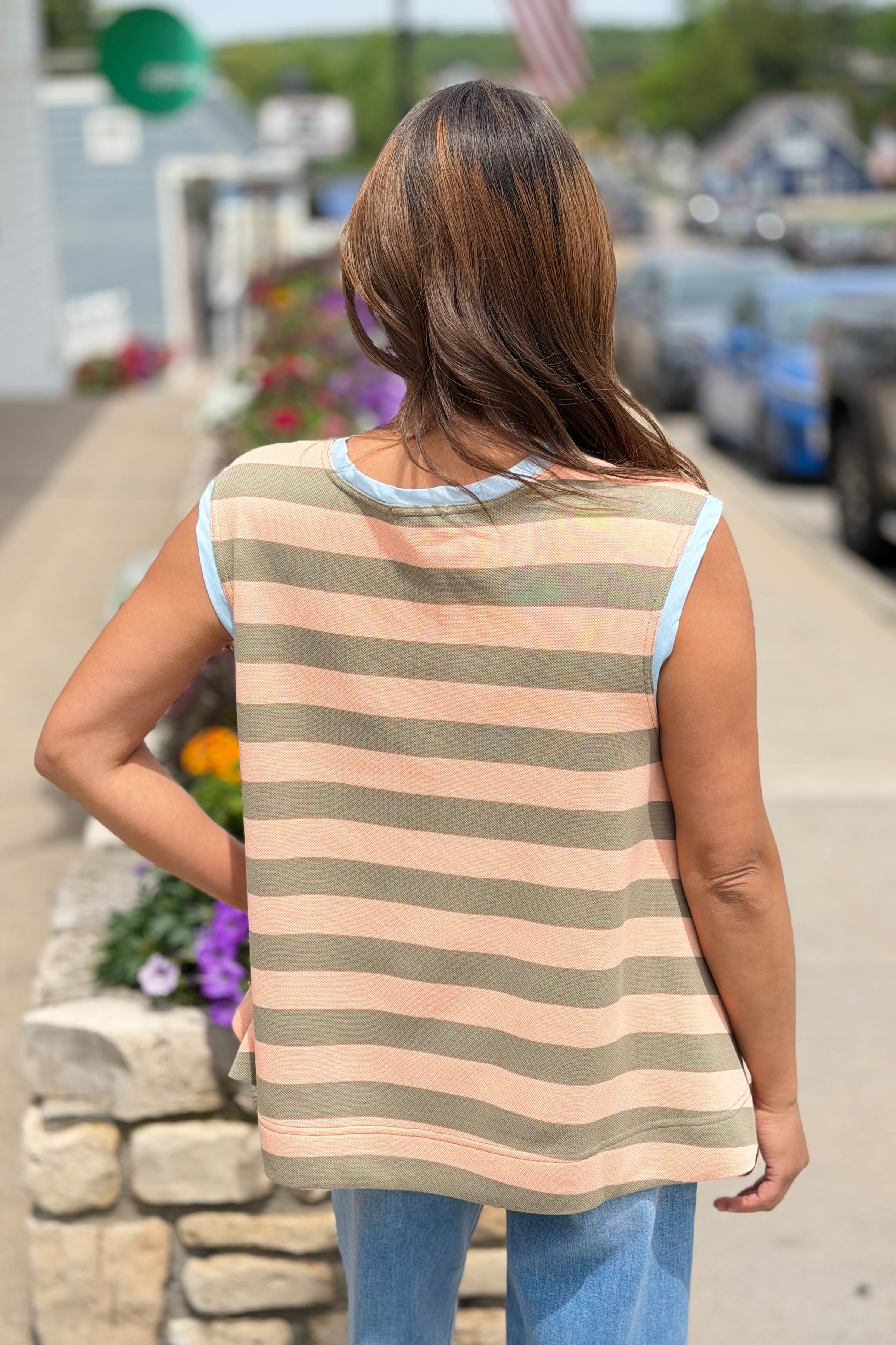 Striped Colorblock Sleeveless Top - Apricot