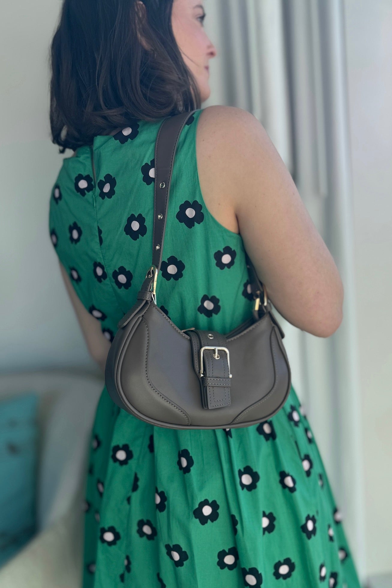 Buckle Baguette Shoulder Bag - Stone