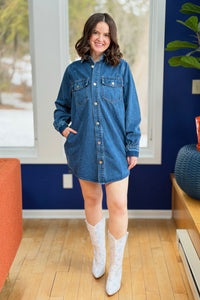 Denim Button Down Shirt Dress / Schacket