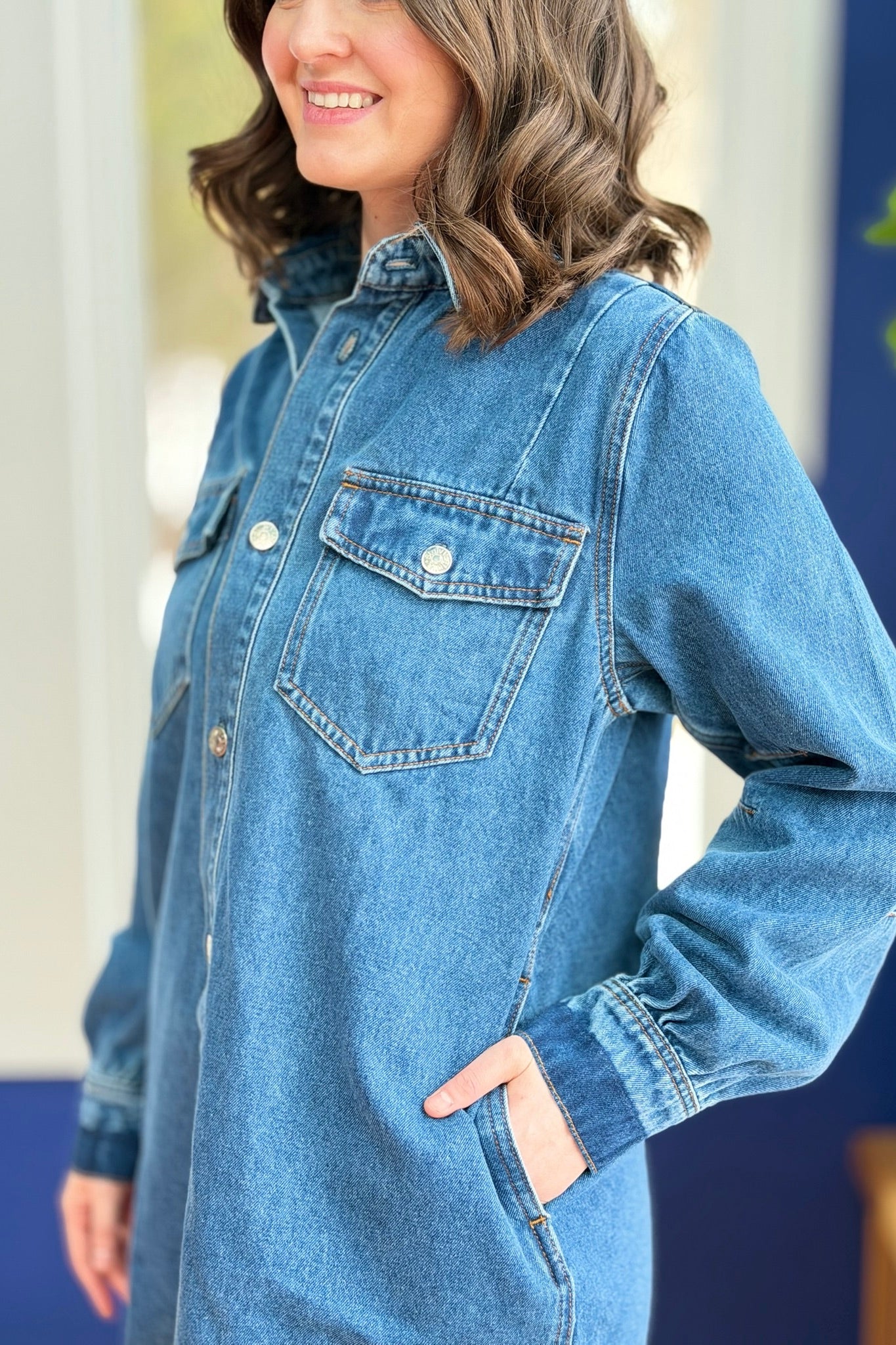 Denim Button Down Shirt Dress / Schacket