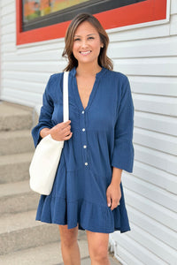 Italian Gauze Cotton Dress - Navy