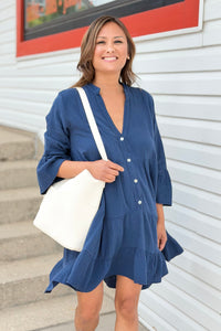 Italian Gauze Cotton Dress - Navy