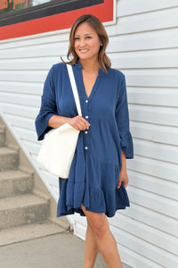 Italian Gauze Cotton Dress - Navy
