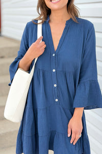 Italian Gauze Cotton Dress - Navy