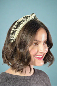 Woven Knotted Headband - Beige Black