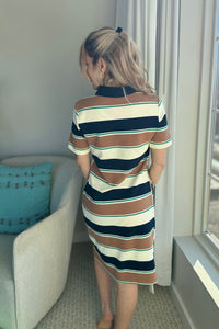 Multi Stripe Collar Midi Dress - Navy