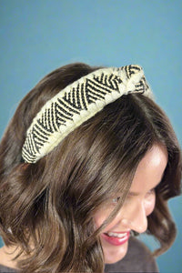 Woven Knotted Headband - Beige Black