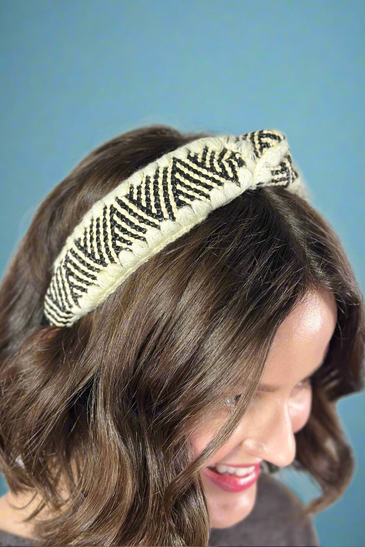 Woven Knotted Headband - Beige Black