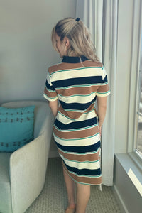 Multi Stripe Collar Midi Dress - Navy