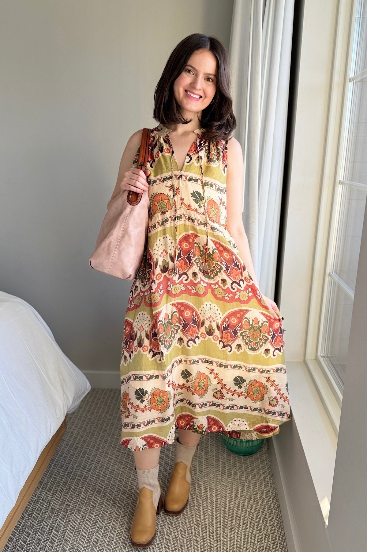 Boho Floral Sleeveless Midi Dress