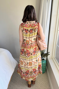 Boho Floral Sleeveless Midi Dress - Green