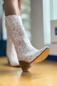 Dayla - Floral Print Western Boots - White