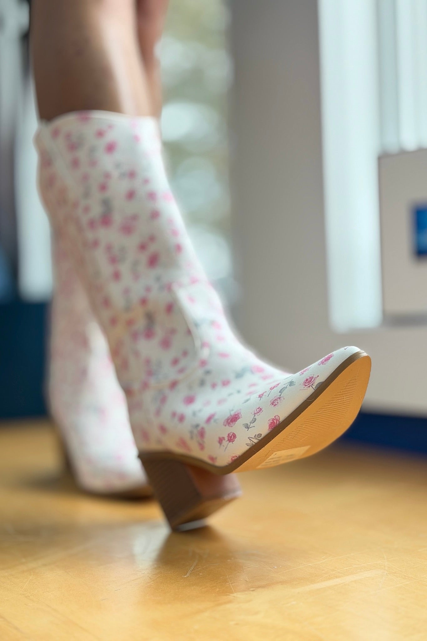 Dayla - Floral Print Western Boots - White