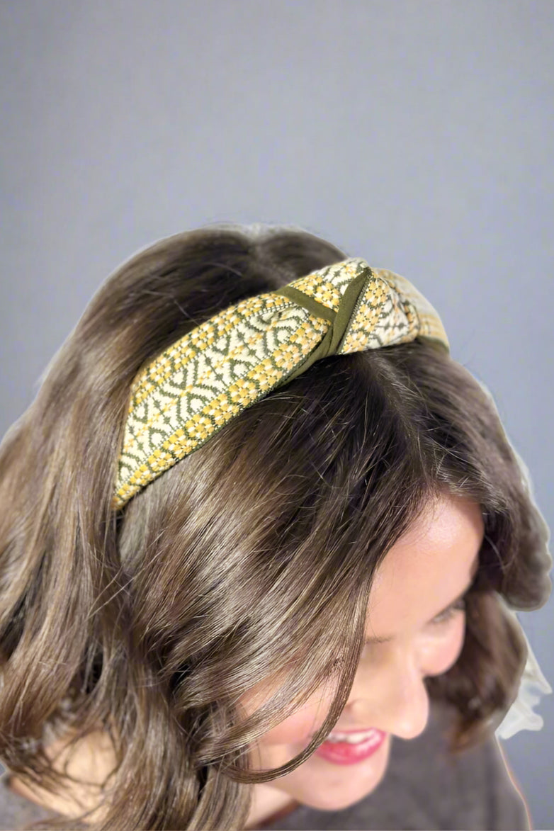 Bohemian Wide Knotted Headband - Green