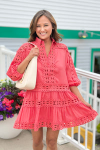 Crochet Dress With Slip - Coral
