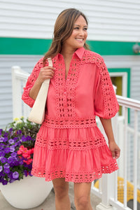 Crochet Dress With Slip - Coral