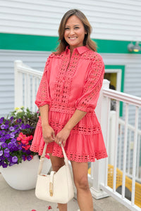 Crochet Dress With Slip - Coral