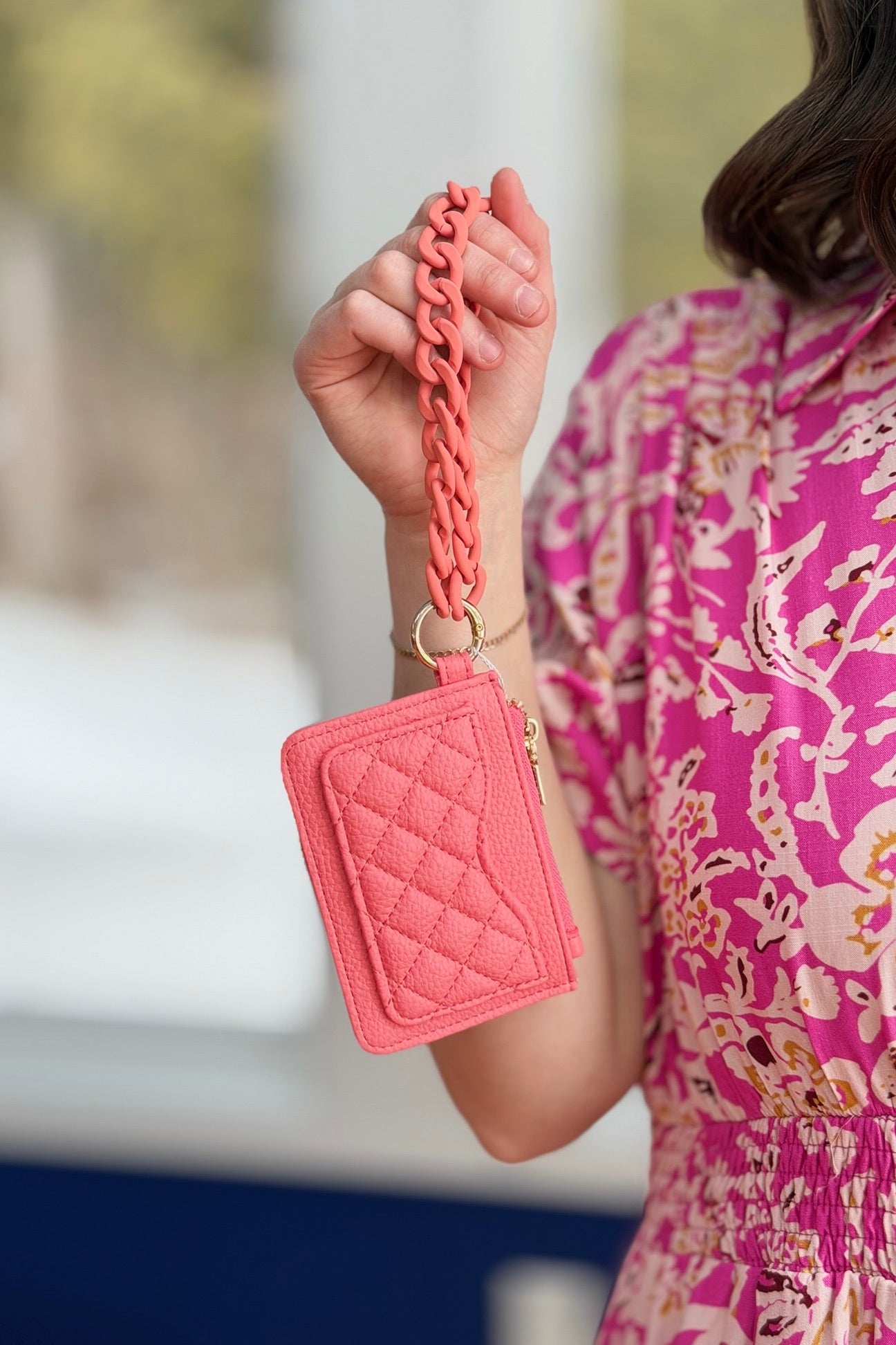 Rhodes Quilted Wallet Chain Bangle - Coral Pink