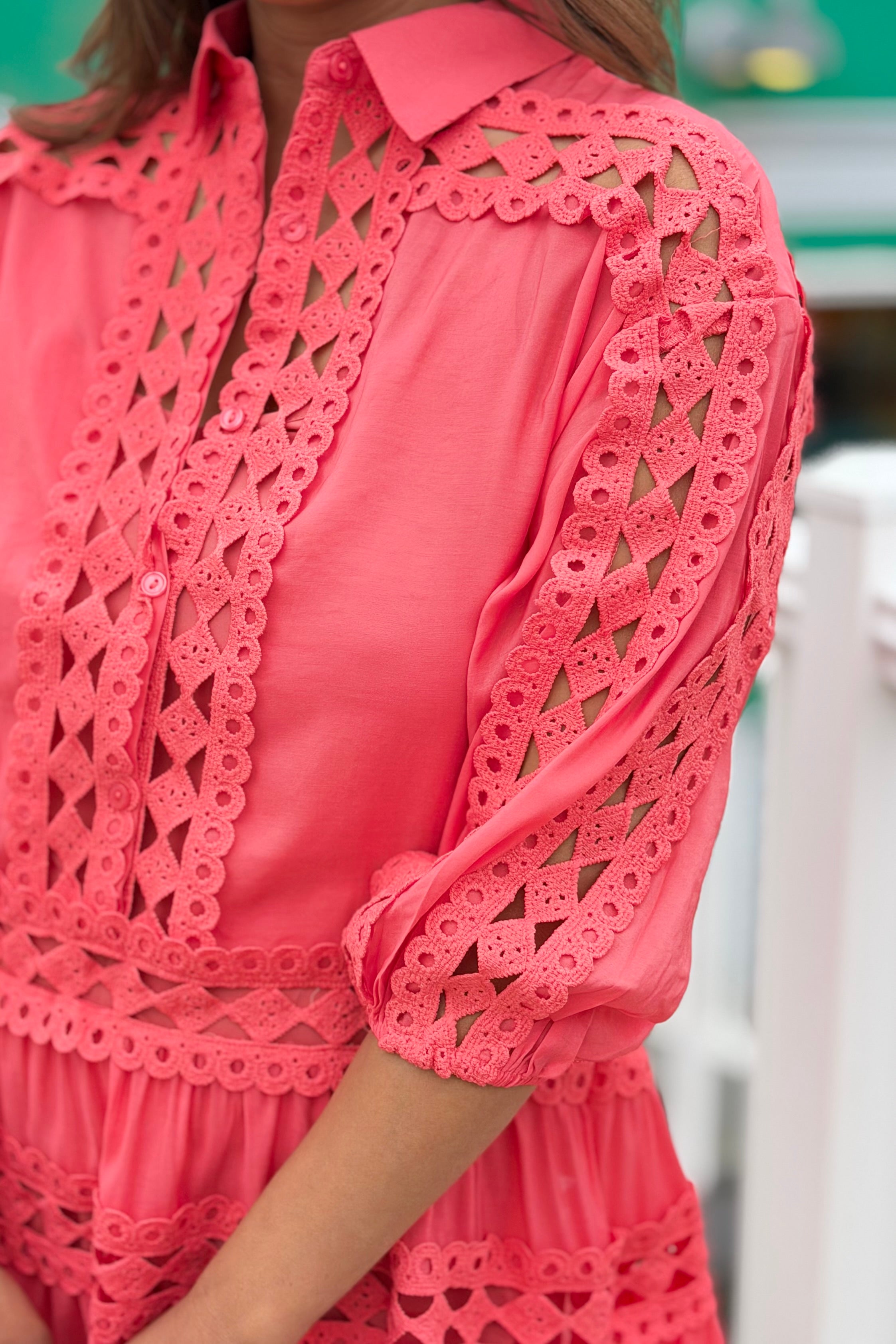 Crochet Dress With Slip - Coral