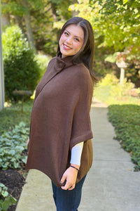 Knit Cape Cardigan With Button – Brown