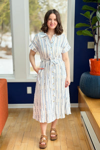 Stripe Midi Dress With Waist Tie