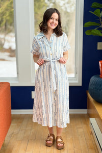 Stripe Midi Dress With Waist Tie