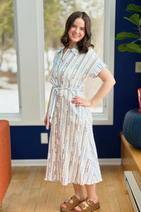 Stripe Midi Dress With Waist Tie