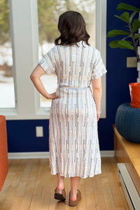 Stripe Midi Dress With Waist Tie