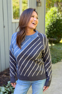 Diagonal Striped Color Block Sweater