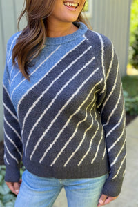 Diagonal Striped Color Block Sweater