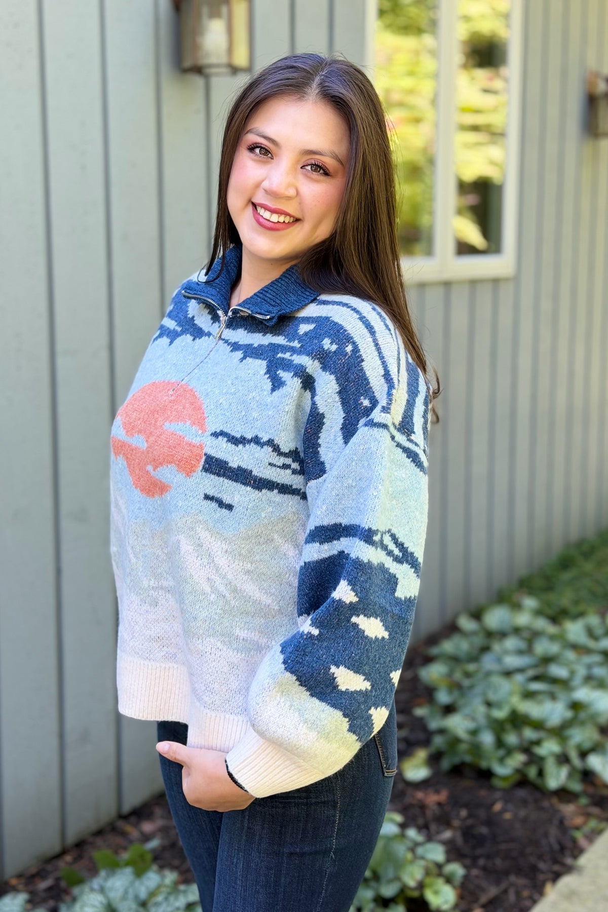 Mountain Half-Zip Sweater - Blue
